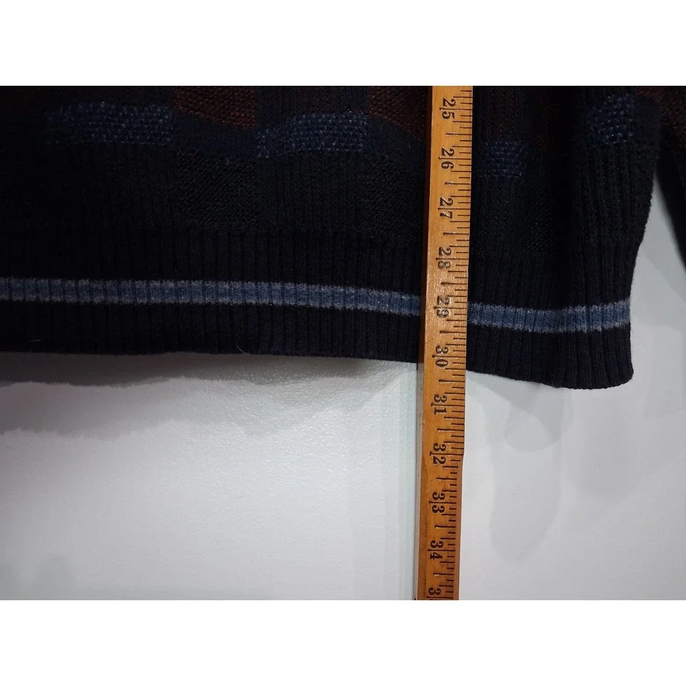 St Johns Bay Mens XLT Tall Crewneck Sweater Navy Burgundy Block Knit Vintage